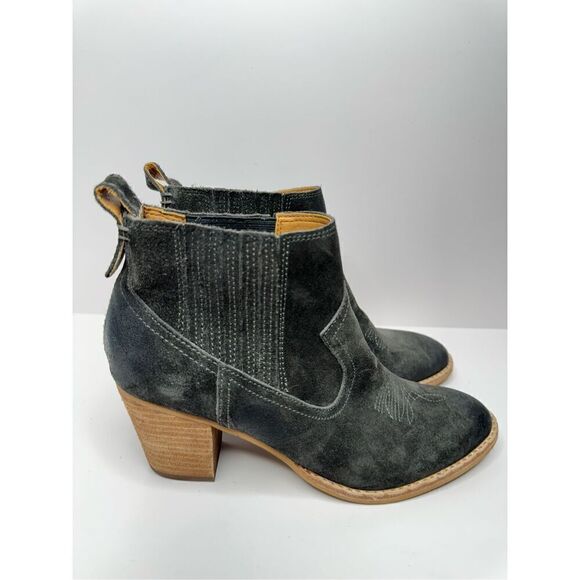Dolce Vita Western Boots Size 8 Womens Gray Leather Suede Pull On Ankle Booties - Picture 3 of 12